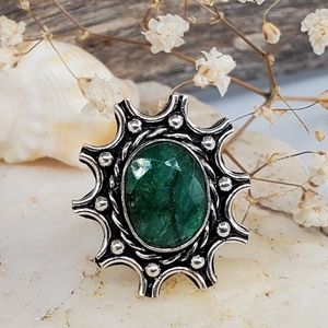 Natural Raw Emerald Stone Silver 925 Ring